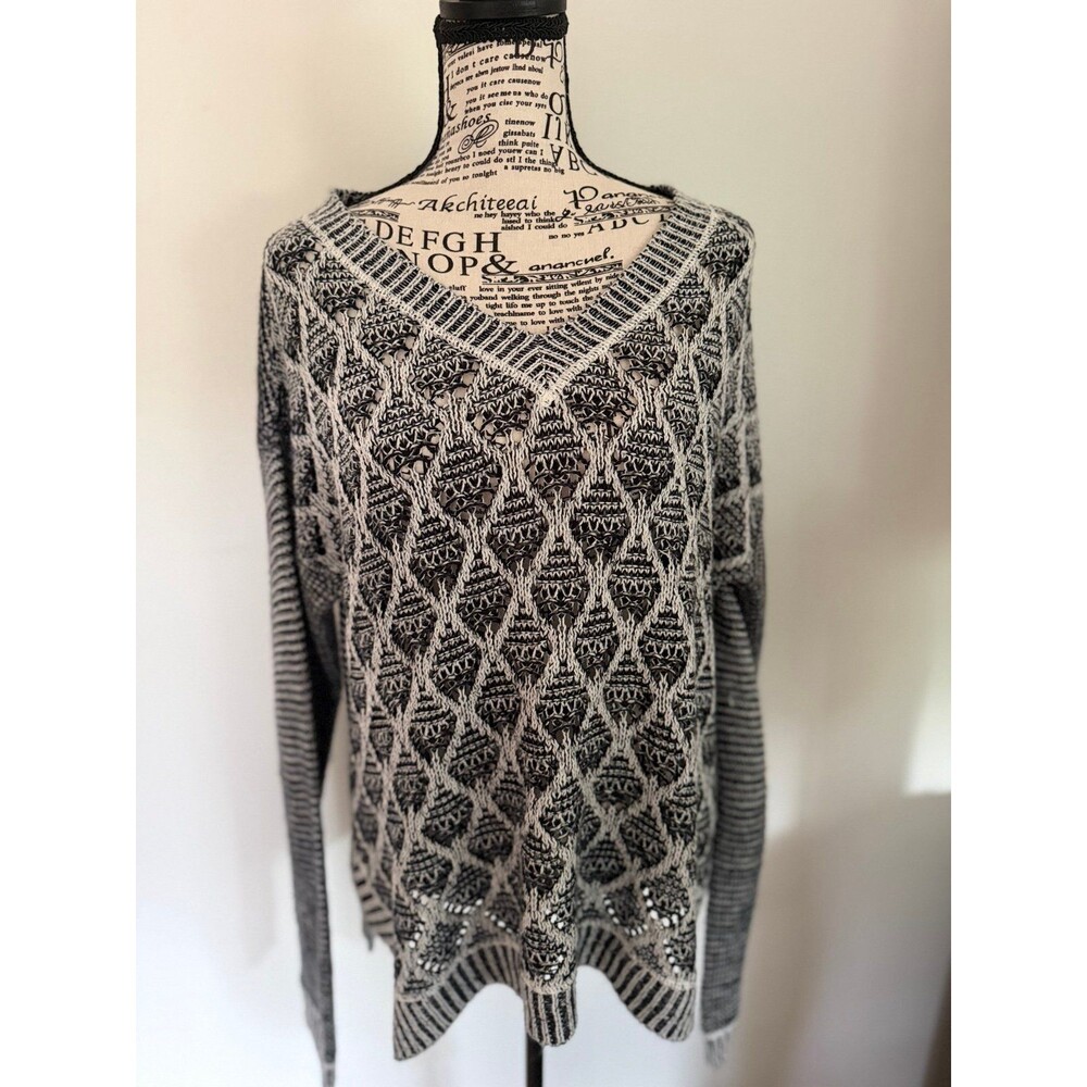 90’s Route 66 Knit Patterned Sweater Black White XL